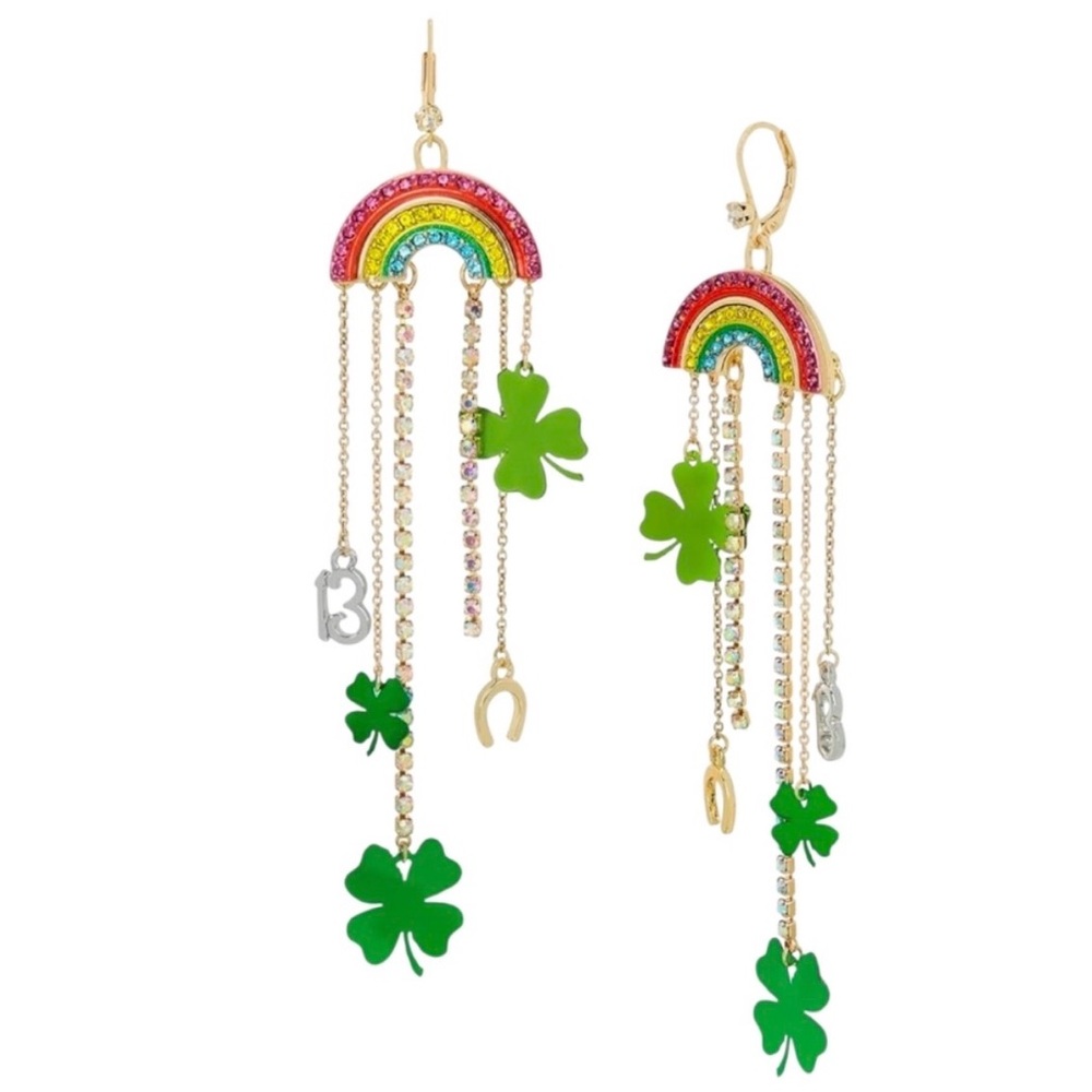 ☘️🌈Betsey Johnson Rainbow Clover Dangle Earrings